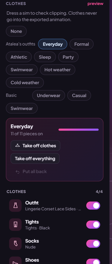 The clothes list