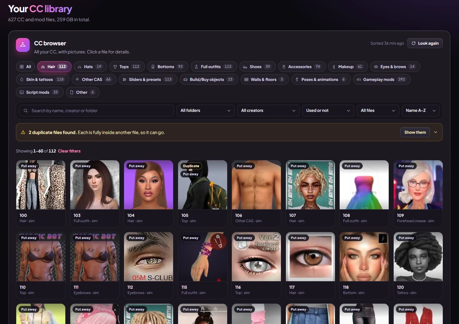 The CC library with pictures, categories and filters