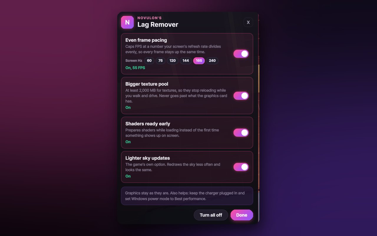 Lag Remover's Details window