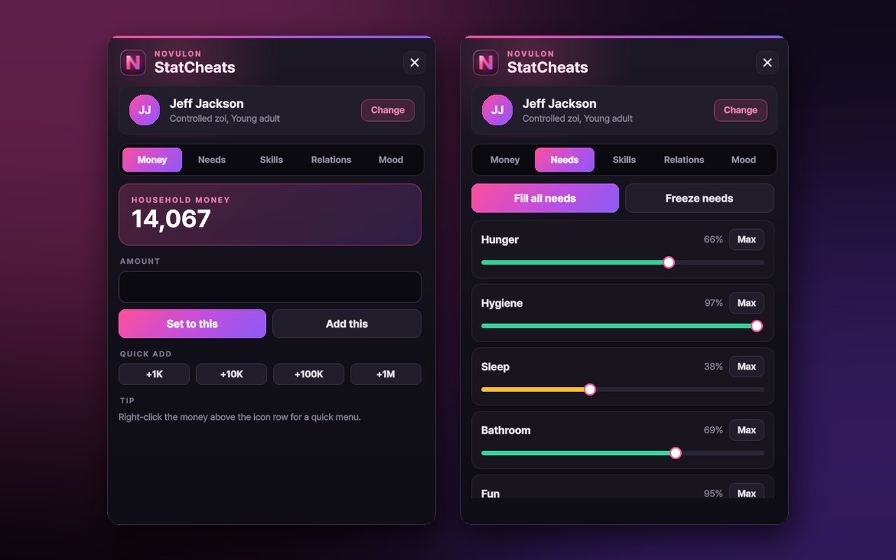 StatCheats open in inZOI, on the money page